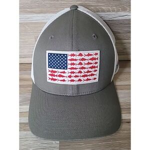 Colombia PFG‎ American Fish Flag L/XL FlexFit Mesh Trucker Hat White/Gray NEW
